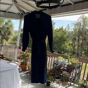 Liz Claiborne Silk Navy Belted Dress 80s - Size 8